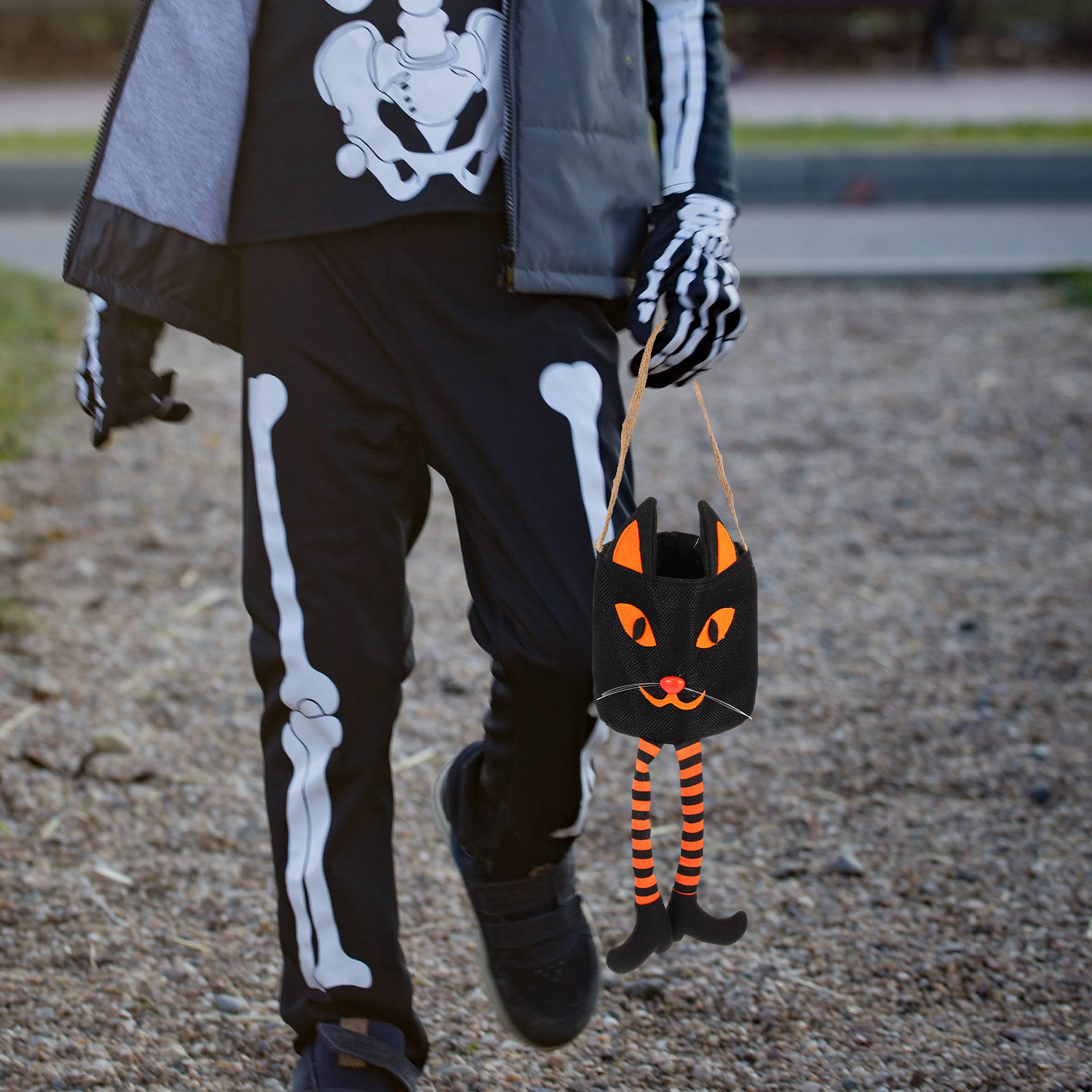 Basket Bag Wicker - Kids Halloween Candy Bag Cat Design