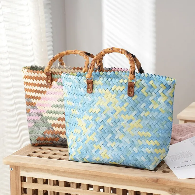 Vintage Bamboom Handle Rattan  - Basket Bag Wicker recension och pris