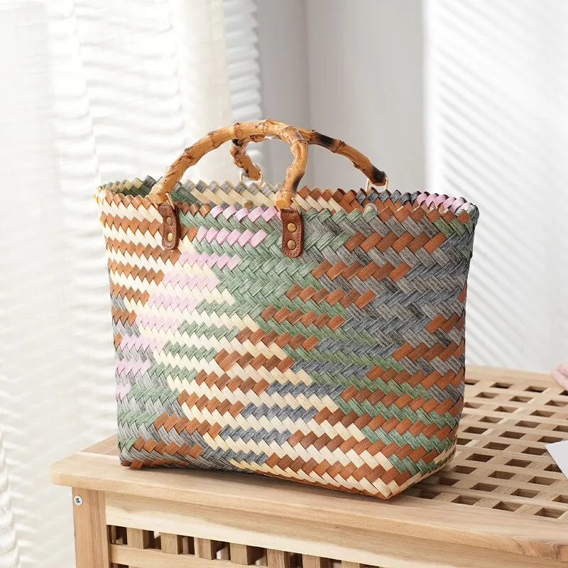Vintage Bamboom Handle Rattan  - Basket Bag Wicker recension och pris