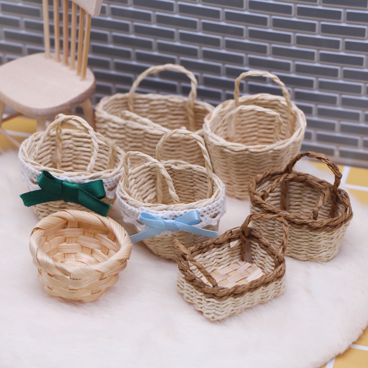 1Pc Dollhouse Handwoven Lafite - Basket Bag Wicker recension och pris